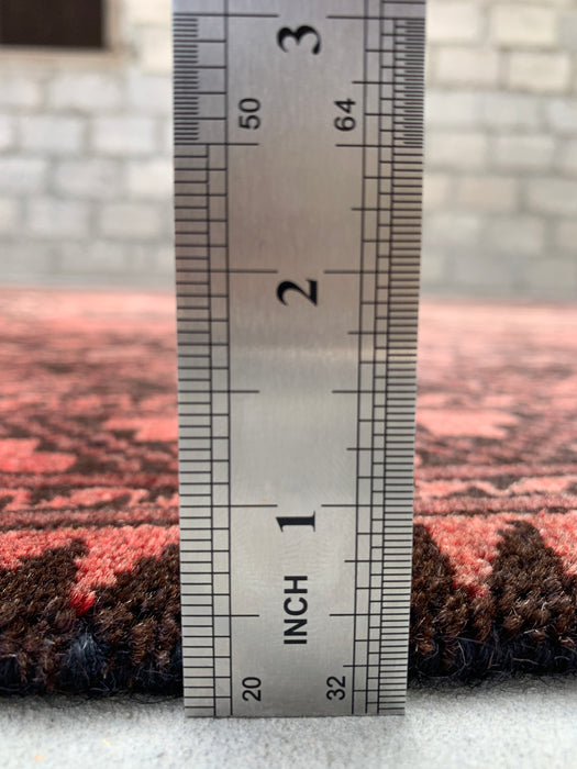 Handgemaakt Perzisch wollen vloerkleed 7x10 - Roze & Bruin Tribaal Geometrisch Medaillon Perzisch stijl kleed - Exacte afmeting 7'9" x 6'8" - KBHM-736