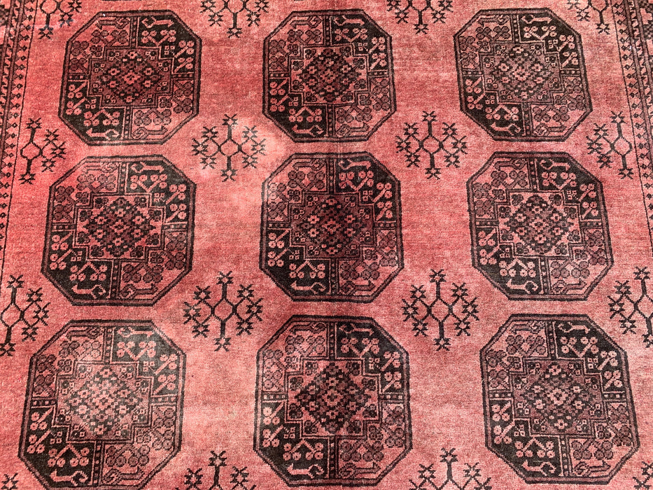 Handgemaakt Perzisch wollen vloerkleed 7x10 - Roze & Bruin Tribaal Geometrisch Medaillon Perzisch stijl kleed - Exacte afmeting 7'9" x 6'8" - KBHM-736