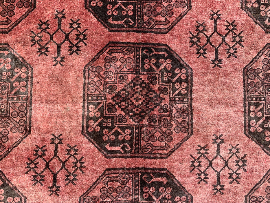 Handgemaakt Perzisch wollen vloerkleed 7x10 - Roze & Bruin Tribaal Geometrisch Medaillon Perzisch stijl kleed - Exacte afmeting 7'9" x 6'8" - KBHM-736