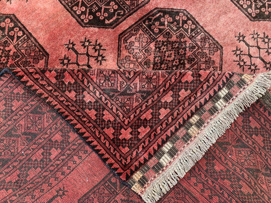 Handgemaakt Perzisch wollen vloerkleed 7x10 - Roze & Bruin Tribaal Geometrisch Medaillon Perzisch stijl kleed - Exacte afmeting 7'9" x 6'8" - KBHM-736
