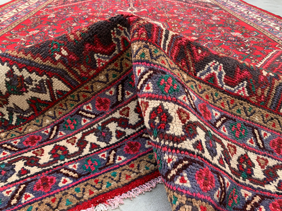 Handmade Persian Wool Area Rug 7x10 - Red, Ivory & Navy Tribal Medallion Persian Style Rug - Exact Size 9'10" x 6'11" - KBHM-737