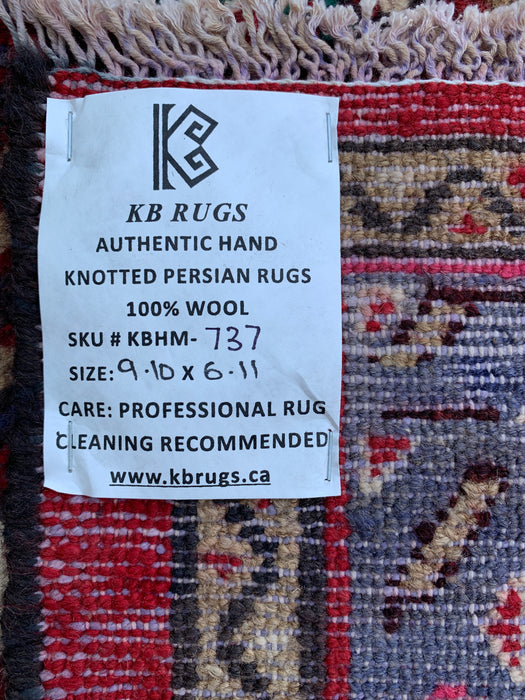 Handmade Persian Wool Area Rug 7x10 - Red, Ivory & Navy Tribal Medallion Persian Style Rug - Exact Size 9'10" x 6'11" - KBHM-737