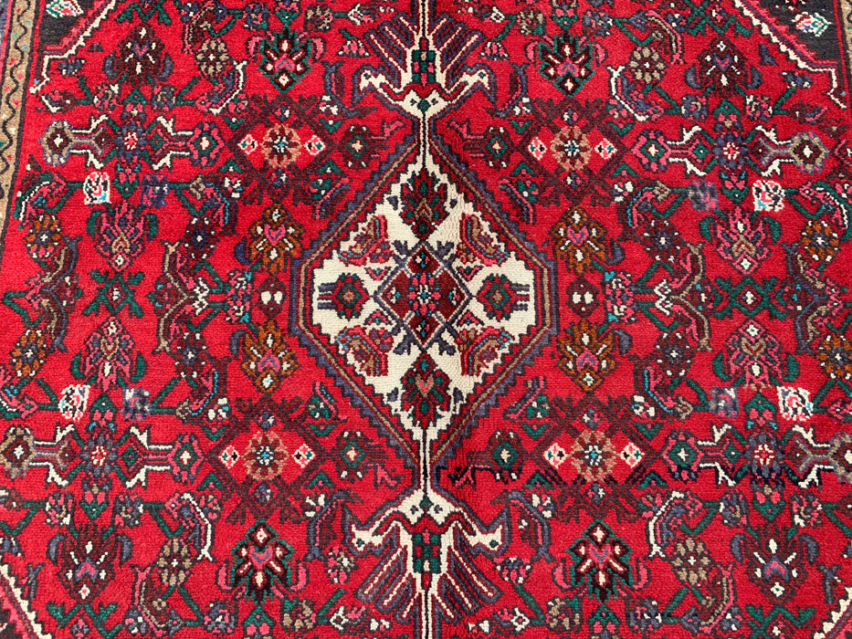 Handmade Persian Wool Area Rug 7x10 - Red, Ivory & Navy Tribal Medallion Persian Style Rug - Exact Size 9'10" x 6'11" - KBHM-737
