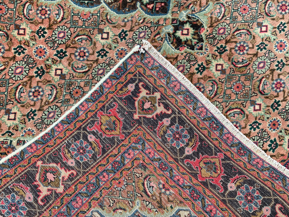 Handgemaakt Perzisch wollen vloerkleed 7x10 - Beige, taupe & zachtroze vintage medaillon Perzisch stijl kleed - Exacte afmeting 9'4" x 6'1" - KBHM-738