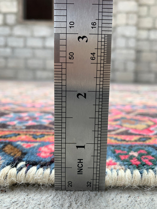 Handgemaakt Perzisch wollen vloerkleed 7x10 - Beige, taupe & zachtroze vintage medaillon Perzisch stijl kleed - Exacte afmeting 9'4" x 6'1" - KBHM-738
