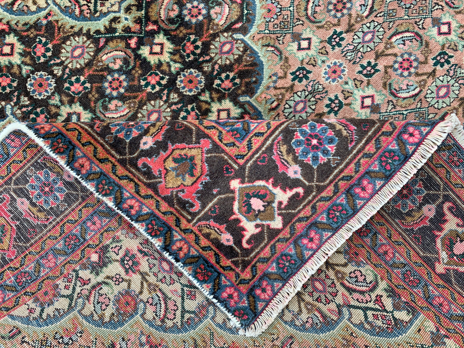Handgemaakt Perzisch wollen vloerkleed 7x10 - Beige, taupe & zachtroze vintage medaillon Perzisch stijl kleed - Exacte afmeting 9'4" x 6'1" - KBHM-738