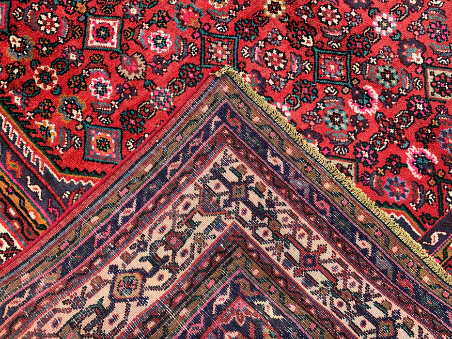 Handgemaakt Perzisch wollen vloerkleed 210x300 cm - Rood, marineblauw en ivoorkleurig Perzisch tapijt met bloemenmedaillon - Exacte afmetingen 299 cm x 208 cm - KBHM-739