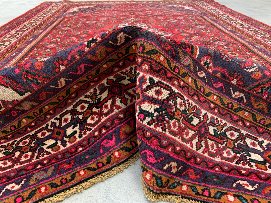Handgemaakt Perzisch wollen vloerkleed 210x300 cm - Rood, marineblauw en ivoorkleurig Perzisch tapijt met bloemenmedaillon - Exacte afmetingen 299 cm x 208 cm - KBHM-739