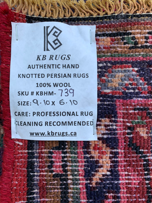 Handgemaakt Perzisch wollen vloerkleed 210x300 cm - Rood, marineblauw en ivoorkleurig Perzisch tapijt met bloemenmedaillon - Exacte afmetingen 299 cm x 208 cm - KBHM-739