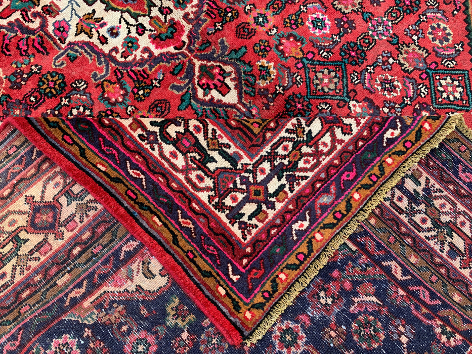 Handgemaakt Perzisch wollen vloerkleed 210x300 cm - Rood, marineblauw en ivoorkleurig Perzisch tapijt met bloemenmedaillon - Exacte afmetingen 299 cm x 208 cm - KBHM-739