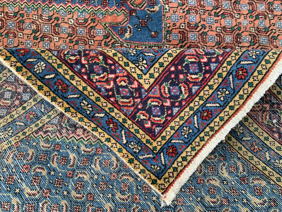 Handgemaakt Perzisch wollen karpet 7x10 - Roos, blauw & ivoor vintage medaillon Perzische stijl tapijt - Exacte afmeting 9'5" x 6'5" - KBHM-740