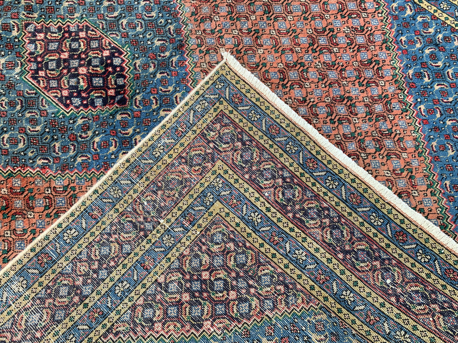 Handgemaakt Perzisch wollen karpet 7x10 - Roos, blauw & ivoor vintage medaillon Perzische stijl tapijt - Exacte afmeting 9'5" x 6'5" - KBHM-740