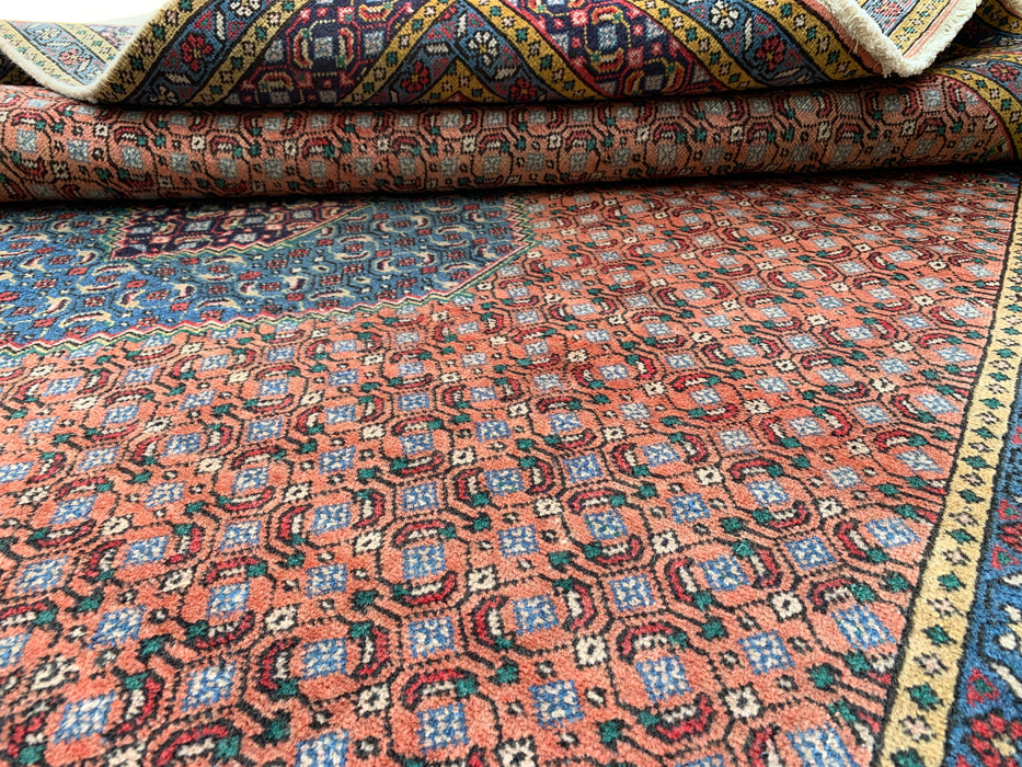 Handgemaakt Perzisch wollen karpet 7x10 - Roos, blauw & ivoor vintage medaillon Perzische stijl tapijt - Exacte afmeting 9'5" x 6'5" - KBHM-740