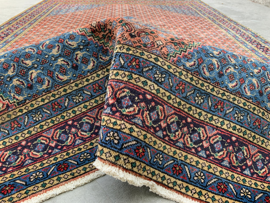 Handgemaakt Perzisch wollen karpet 7x10 - Roos, blauw & ivoor vintage medaillon Perzische stijl tapijt - Exacte afmeting 9'5" x 6'5" - KBHM-740