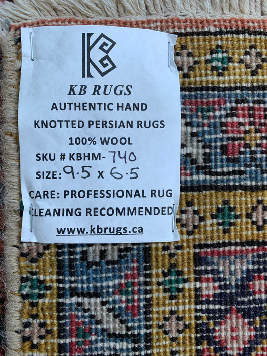 Handgemaakt Perzisch wollen karpet 7x10 - Roos, blauw & ivoor vintage medaillon Perzische stijl tapijt - Exacte afmeting 9'5" x 6'5" - KBHM-740