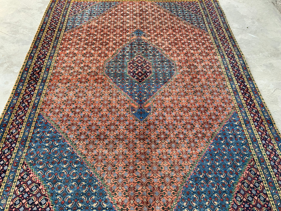 Handgemaakt Perzisch wollen karpet 7x10 - Roos, blauw & ivoor vintage medaillon Perzische stijl tapijt - Exacte afmeting 9'5" x 6'5" - KBHM-740