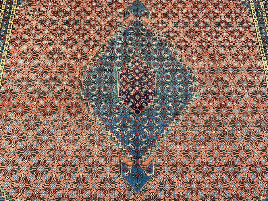 Handgemaakt Perzisch wollen karpet 7x10 - Roos, blauw & ivoor vintage medaillon Perzische stijl tapijt - Exacte afmeting 9'5" x 6'5" - KBHM-740