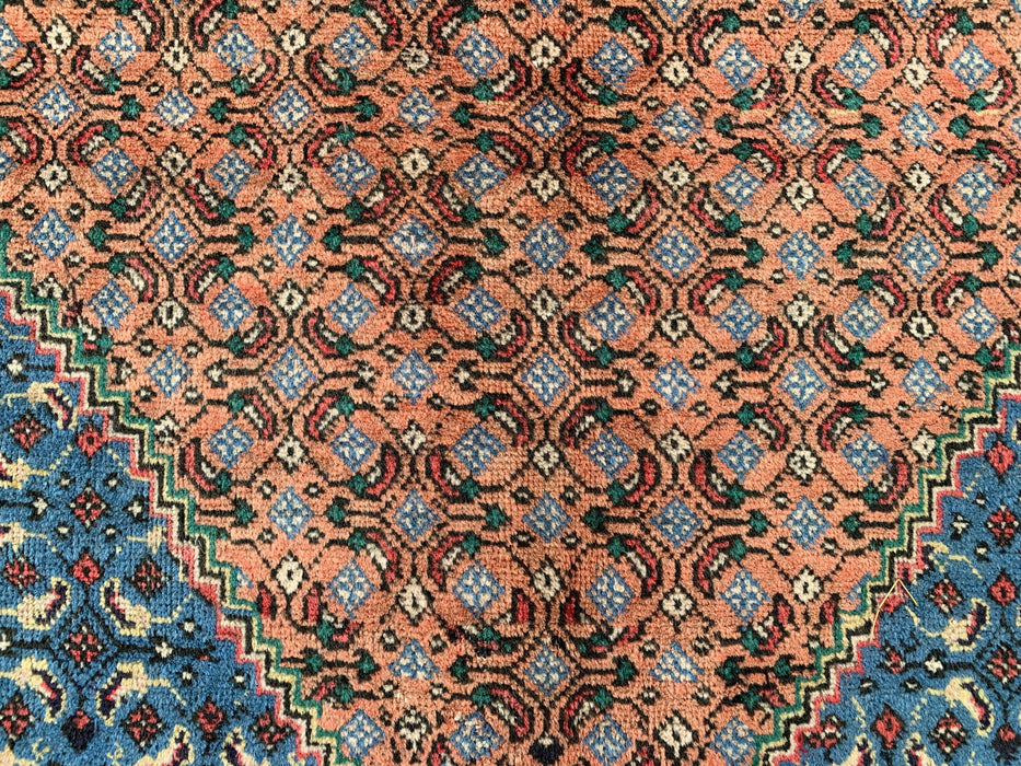Handgemaakt Perzisch wollen karpet 7x10 - Roos, blauw & ivoor vintage medaillon Perzische stijl tapijt - Exacte afmeting 9'5" x 6'5" - KBHM-740