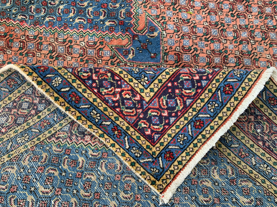 Handgemaakt Perzisch wollen karpet 7x10 - Roos, blauw & ivoor vintage medaillon Perzische stijl tapijt - Exacte afmeting 9'5" x 6'5" - KBHM-740