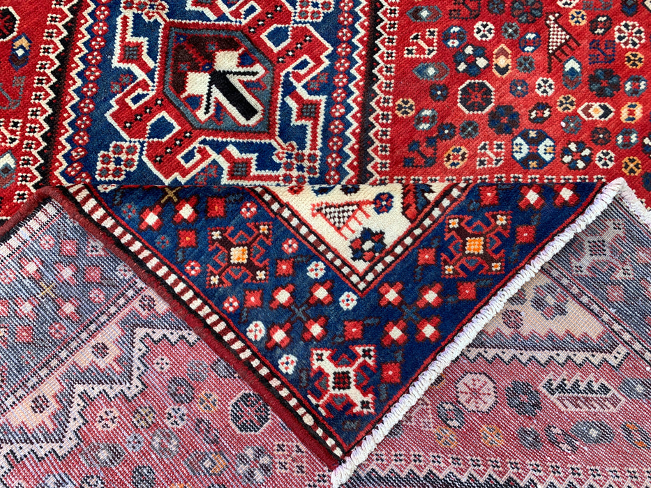 Handmade Persian Wool Area Rug 7x10 - Red, Blue & Ivory Tribal Geometric Medallion Persian Style Rug - Exact Size 9'10" x 5'4" - KBHM-741