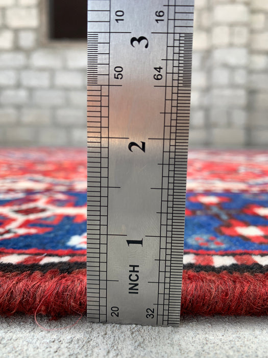 Handmade Persian Wool Area Rug 7x10 - Red, Blue & Ivory Tribal Geometric Medallion Persian Style Rug - Exact Size 9'10" x 5'4" - KBHM-741