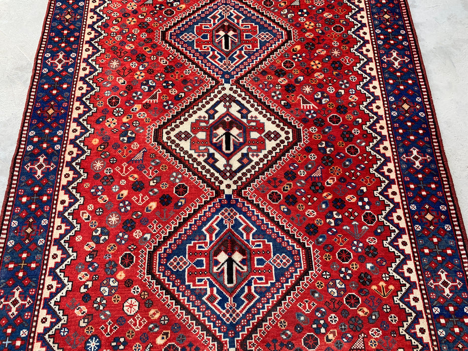 Handmade Persian Wool Area Rug 7x10 - Red, Blue & Ivory Tribal Geometric Medallion Persian Style Rug - Exact Size 9'10" x 5'4" - KBHM-741