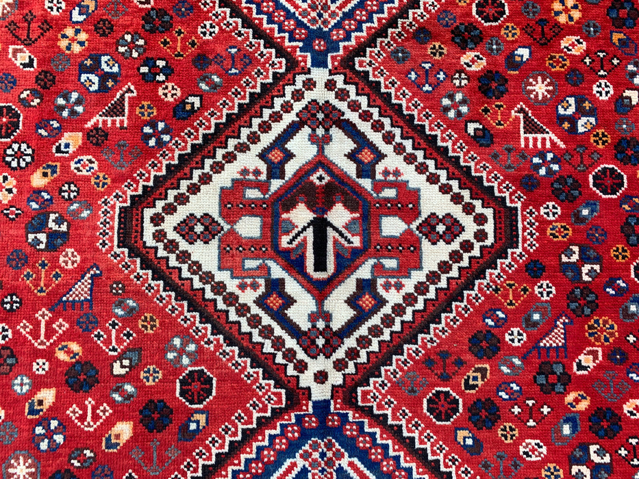 Handmade Persian Wool Area Rug 7x10 - Red, Blue & Ivory Tribal Geometric Medallion Persian Style Rug - Exact Size 9'10" x 5'4" - KBHM-741