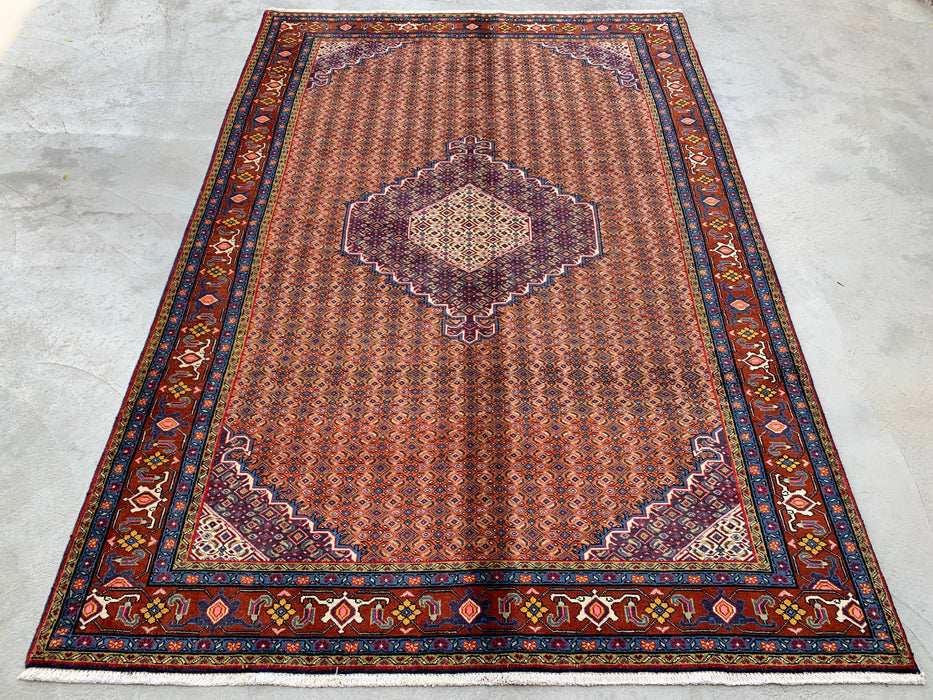 Handgemaakt Perzisch wollen karpet 210x300 - Roze, blauw & bruin vintage medaillon Perzisch stijl kleed - Exacte afmeting 290 cm x 198 cm - KBHM-742