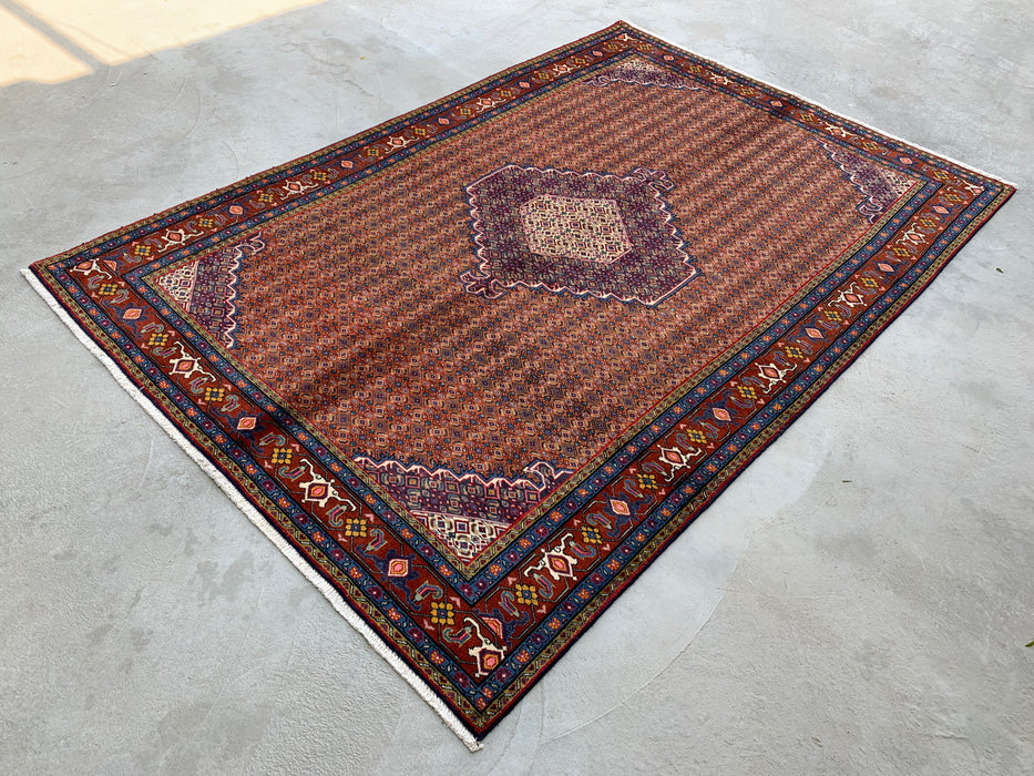 Handgemaakt Perzisch wollen karpet 210x300 - Roze, blauw & bruin vintage medaillon Perzisch stijl kleed - Exacte afmeting 290 cm x 198 cm - KBHM-742