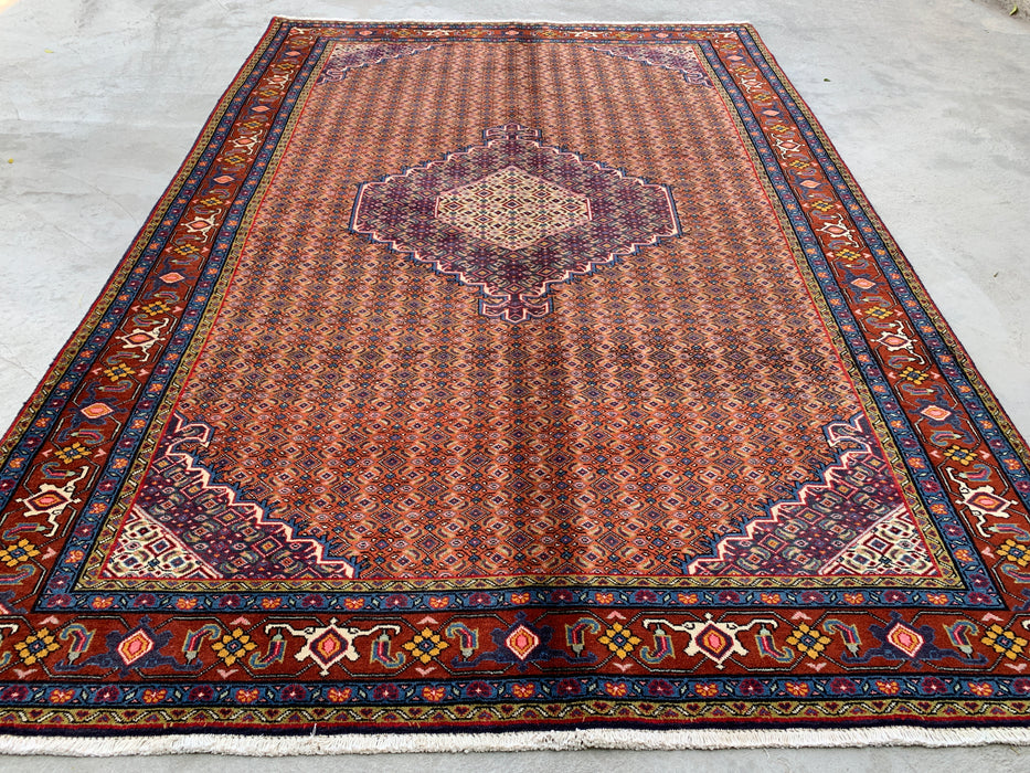 Handgemaakt Perzisch wollen karpet 210x300 - Roze, blauw & bruin vintage medaillon Perzisch stijl kleed - Exacte afmeting 290 cm x 198 cm - KBHM-742