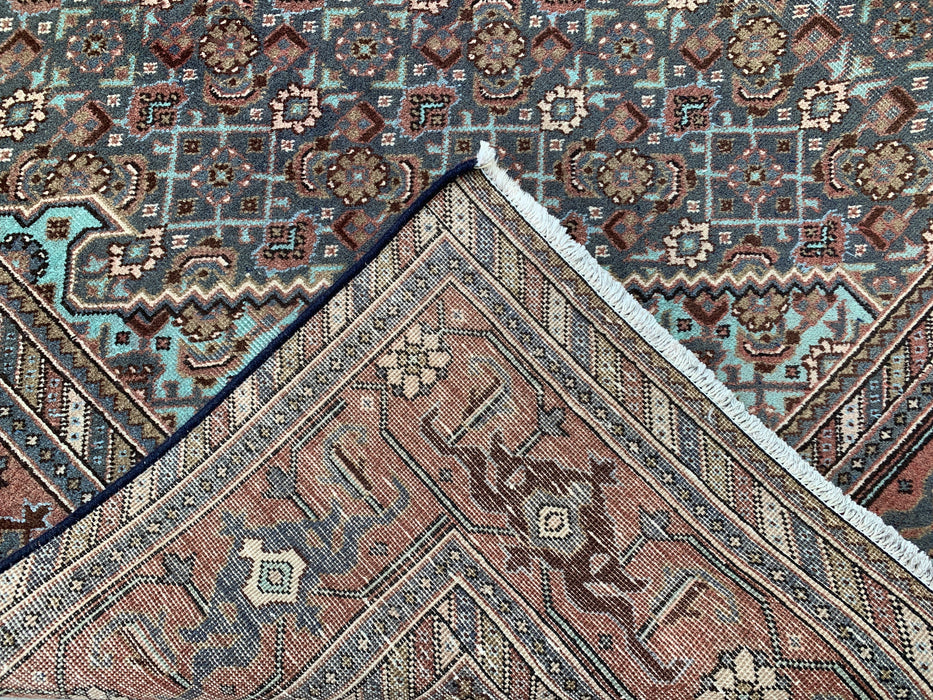 Handgemaakt Perzisch wollen vloerkleed 213x305 cm - Bruin, taupe & zachtblauw vintage medaillon Perzisch stijl kleed - Exacte afmeting 315 cm x 213 cm - KBHM-743
