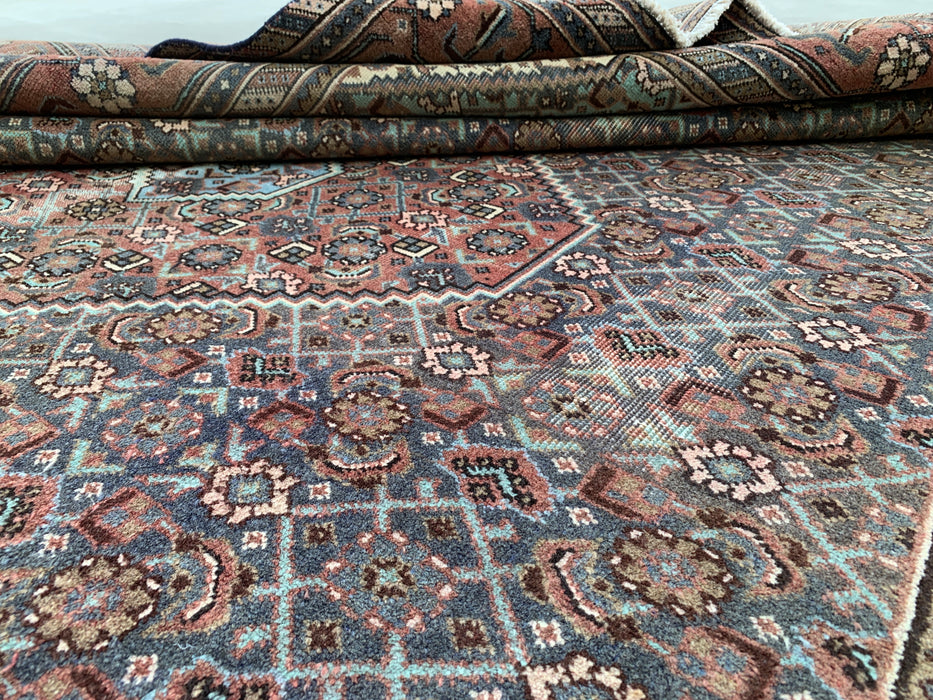 Handgemaakt Perzisch wollen vloerkleed 213x305 cm - Bruin, taupe & zachtblauw vintage medaillon Perzisch stijl kleed - Exacte afmeting 315 cm x 213 cm - KBHM-743