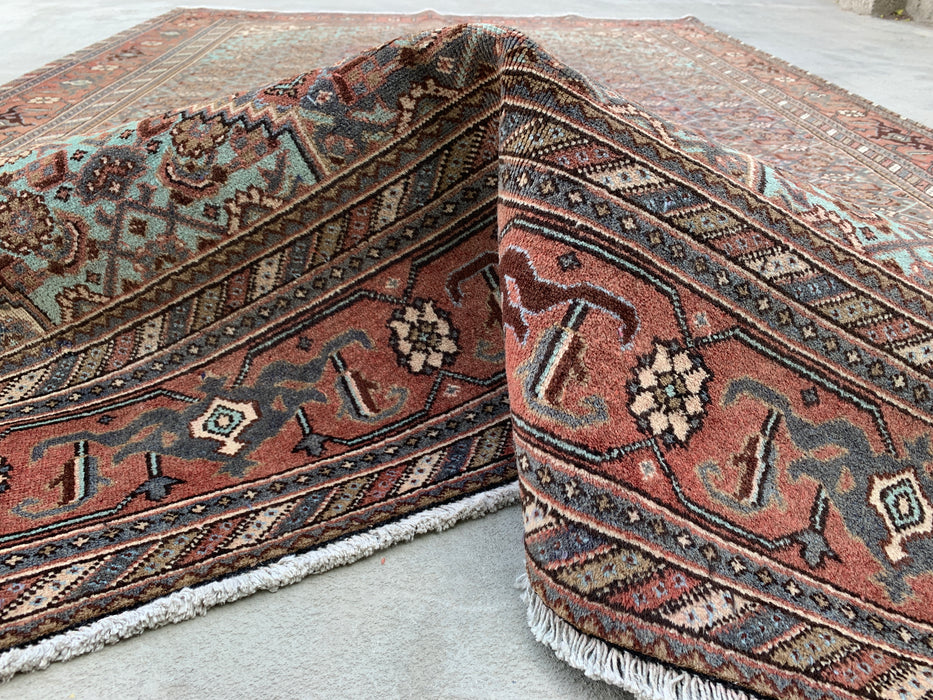 Handgemaakt Perzisch wollen vloerkleed 213x305 cm - Bruin, taupe & zachtblauw vintage medaillon Perzisch stijl kleed - Exacte afmeting 315 cm x 213 cm - KBHM-743