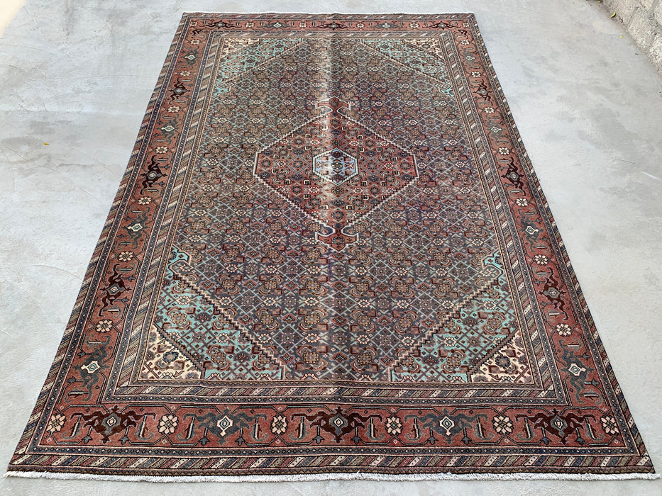 Handgemaakt Perzisch wollen vloerkleed 213x305 cm - Bruin, taupe & zachtblauw vintage medaillon Perzisch stijl kleed - Exacte afmeting 315 cm x 213 cm - KBHM-743