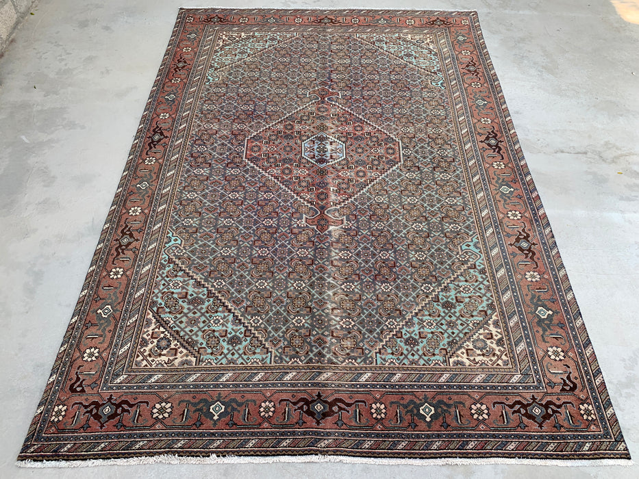 Handgemaakt Perzisch wollen vloerkleed 213x305 cm - Bruin, taupe & zachtblauw vintage medaillon Perzisch stijl kleed - Exacte afmeting 315 cm x 213 cm - KBHM-743