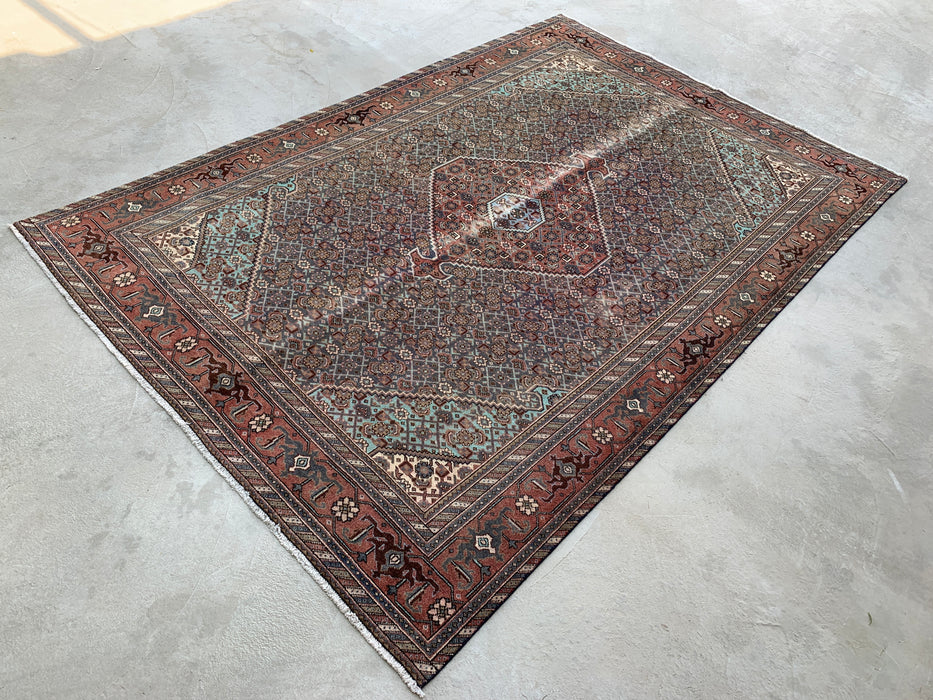 Handgemaakt Perzisch wollen vloerkleed 213x305 cm - Bruin, taupe & zachtblauw vintage medaillon Perzisch stijl kleed - Exacte afmeting 315 cm x 213 cm - KBHM-743