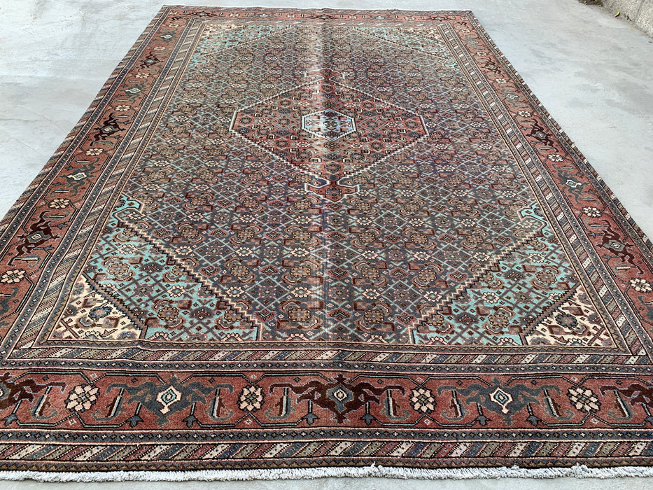 Handgemaakt Perzisch wollen vloerkleed 213x305 cm - Bruin, taupe & zachtblauw vintage medaillon Perzisch stijl kleed - Exacte afmeting 315 cm x 213 cm - KBHM-743