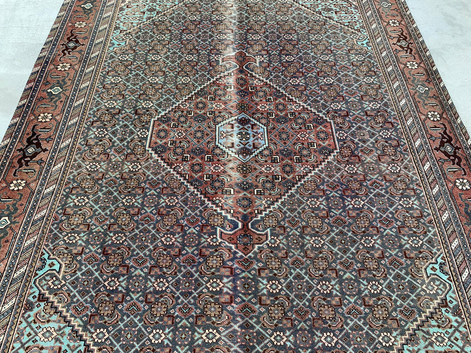 Handgemaakt Perzisch wollen vloerkleed 213x305 cm - Bruin, taupe & zachtblauw vintage medaillon Perzisch stijl kleed - Exacte afmeting 315 cm x 213 cm - KBHM-743
