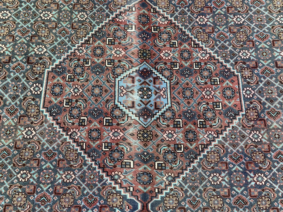 Handgemaakt Perzisch wollen vloerkleed 213x305 cm - Bruin, taupe & zachtblauw vintage medaillon Perzisch stijl kleed - Exacte afmeting 315 cm x 213 cm - KBHM-743