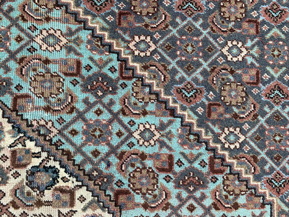 Handgemaakt Perzisch wollen vloerkleed 213x305 cm - Bruin, taupe & zachtblauw vintage medaillon Perzisch stijl kleed - Exacte afmeting 315 cm x 213 cm - KBHM-743