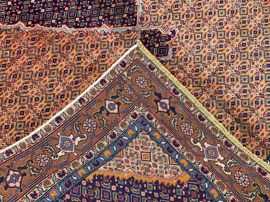 Handgemaakt Perzisch wollen vloerkleed 210x300 cm - Vintage Perzisch medaillonkleed in roze, marineblauw & bruin - Exacte afmeting 267 x 206 cm - KBHM-744