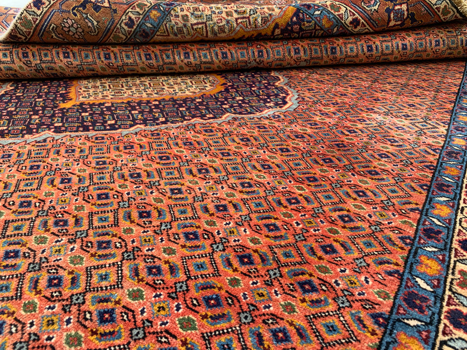 Handgemaakt Perzisch wollen vloerkleed 210x300 cm - Vintage Perzisch medaillonkleed in roze, marineblauw & bruin - Exacte afmeting 267 x 206 cm - KBHM-744