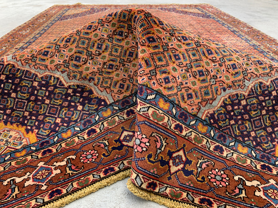 Handgemaakt Perzisch wollen vloerkleed 210x300 cm - Vintage Perzisch medaillonkleed in roze, marineblauw & bruin - Exacte afmeting 267 x 206 cm - KBHM-744