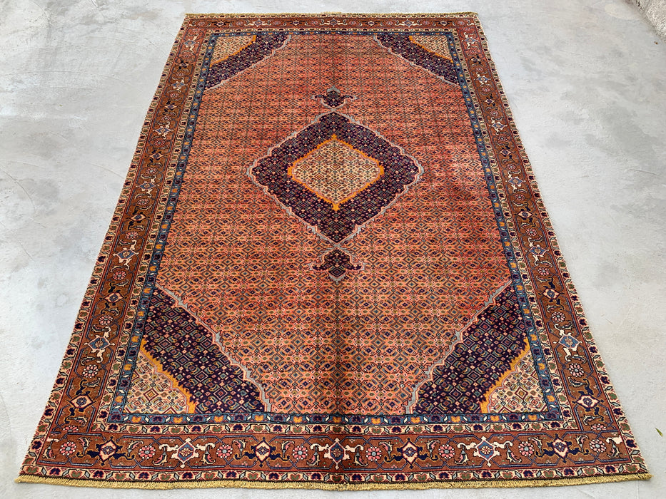 Handgemaakt Perzisch wollen vloerkleed 210x300 cm - Vintage Perzisch medaillonkleed in roze, marineblauw & bruin - Exacte afmeting 267 x 206 cm - KBHM-744