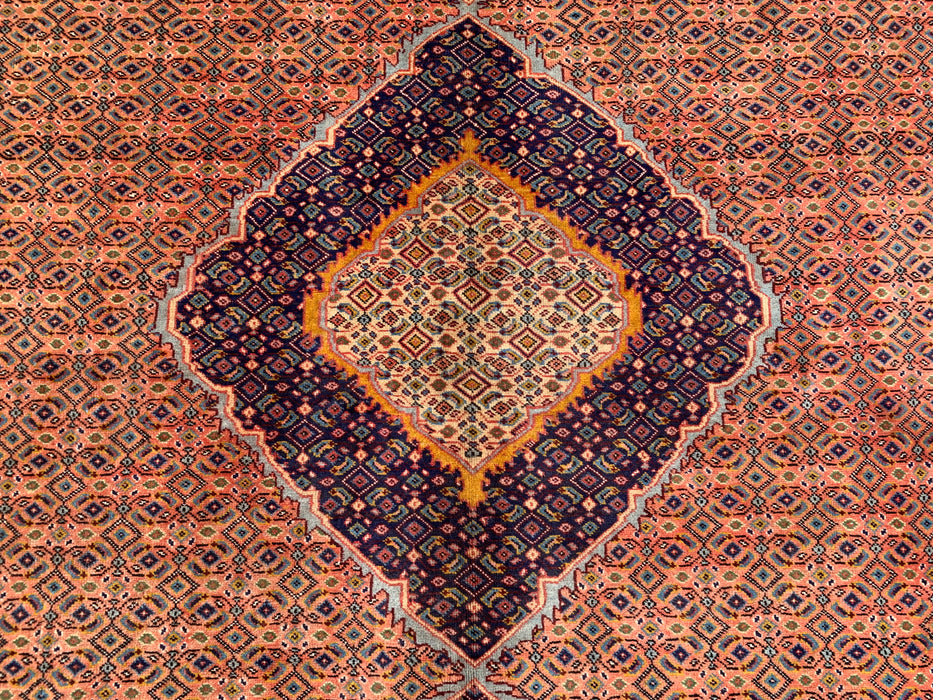 Handgemaakt Perzisch wollen vloerkleed 210x300 cm - Vintage Perzisch medaillonkleed in roze, marineblauw & bruin - Exacte afmeting 267 x 206 cm - KBHM-744