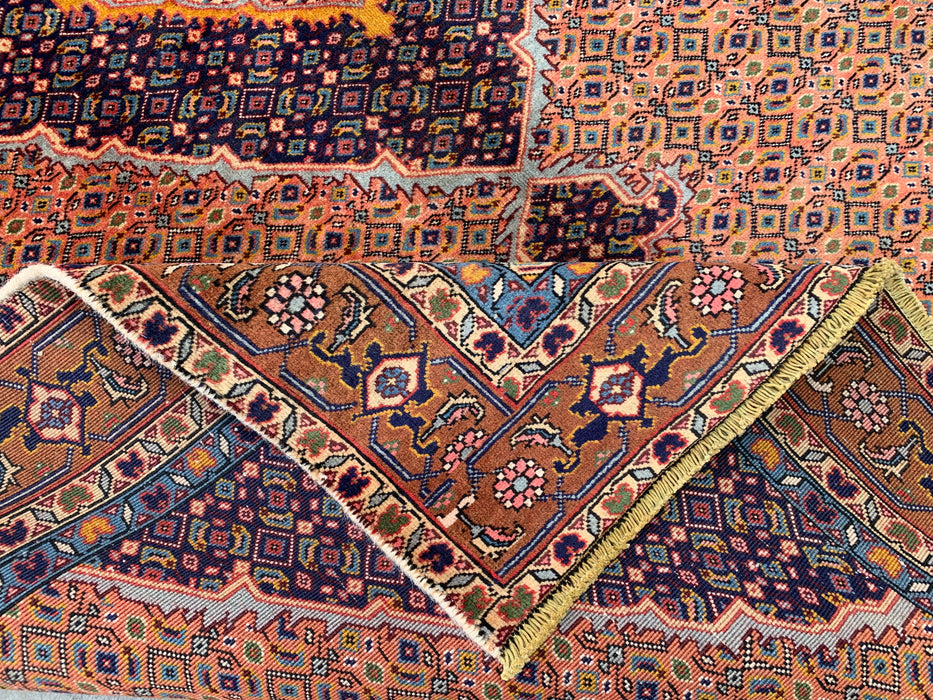 Handgemaakt Perzisch wollen vloerkleed 210x300 cm - Vintage Perzisch medaillonkleed in roze, marineblauw & bruin - Exacte afmeting 267 x 206 cm - KBHM-744