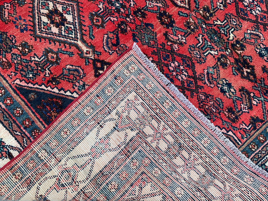 Handgemaakt Perzisch wollen vloerkleed 7x10 - Rood, marineblauw & ivoorkleurig Perzisch stijl kleed met medaillon - Exacte afmeting 9'10" x 6'8" - KBHM-745