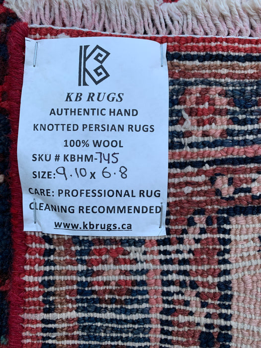 Handgemaakt Perzisch wollen vloerkleed 7x10 - Rood, marineblauw & ivoorkleurig Perzisch stijl kleed met medaillon - Exacte afmeting 9'10" x 6'8" - KBHM-745
