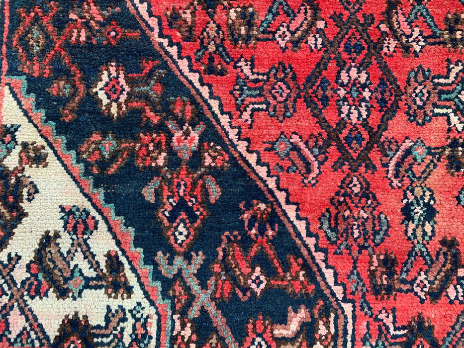 Handgemaakt Perzisch wollen vloerkleed 7x10 - Rood, marineblauw & ivoorkleurig Perzisch stijl kleed met medaillon - Exacte afmeting 9'10" x 6'8" - KBHM-745