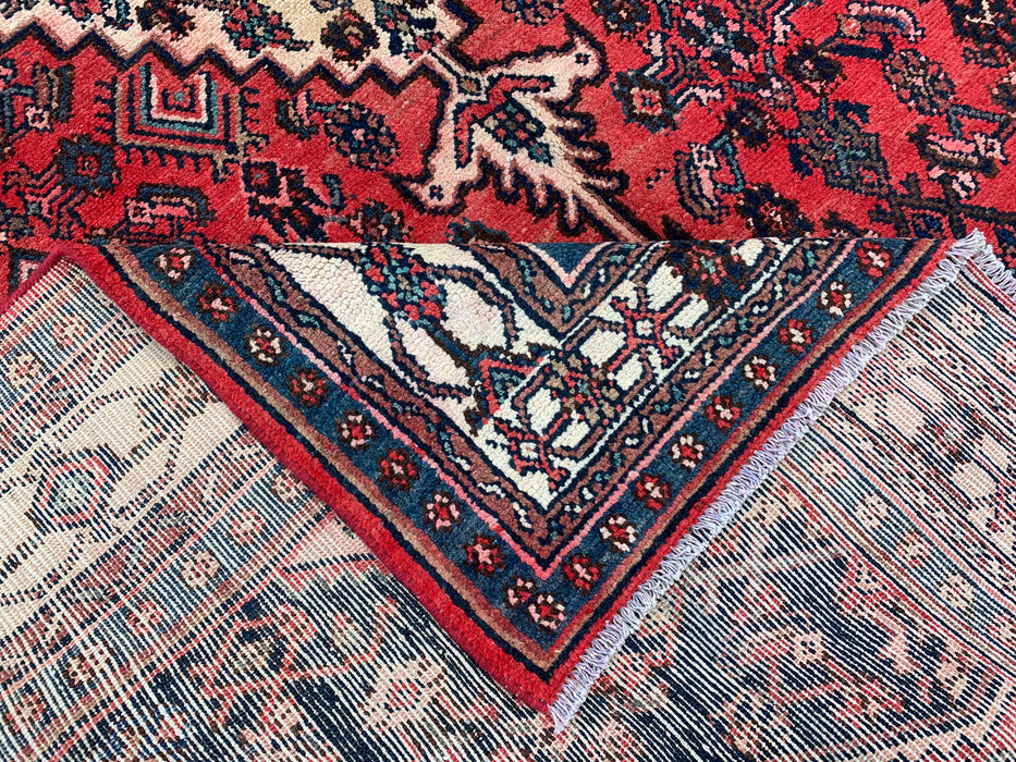 Handgemaakt Perzisch wollen vloerkleed 7x10 - Rood, marineblauw & ivoorkleurig Perzisch stijl kleed met medaillon - Exacte afmeting 9'10" x 6'8" - KBHM-745